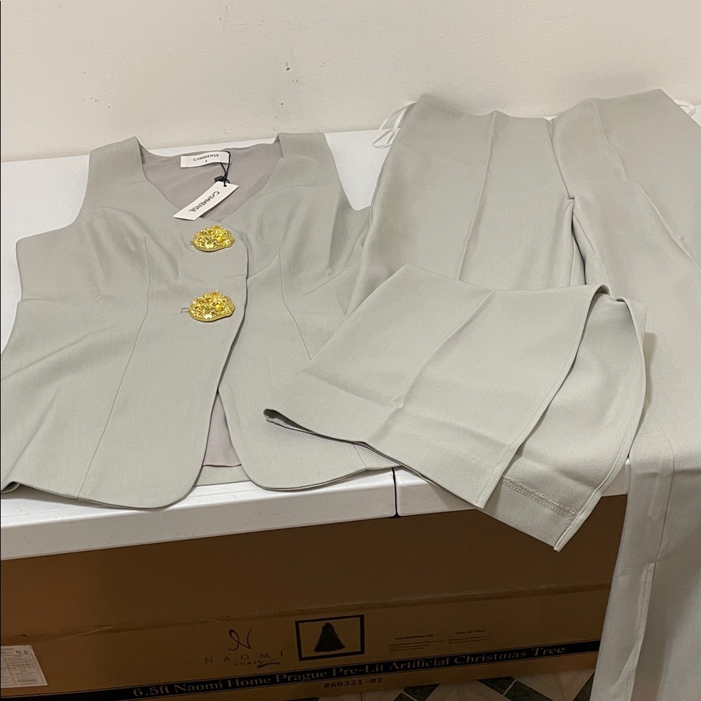 Commense Gray Pantsuit with Gold Accents